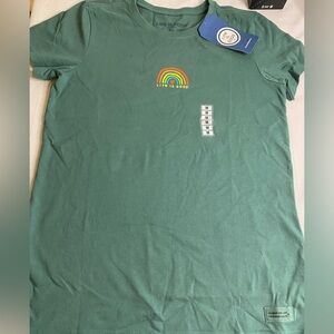 BNWT Life is Good Light Green Simple Rainbow Tee T-Shirt Women’s Short Sleeve M